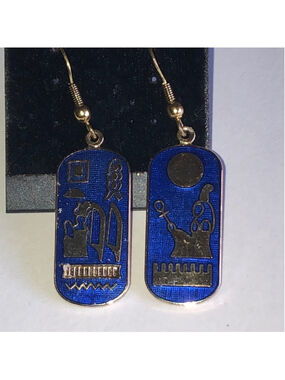 Fine Enamels by Crown Jewelry Blue Egyptian Cartouche Earrings